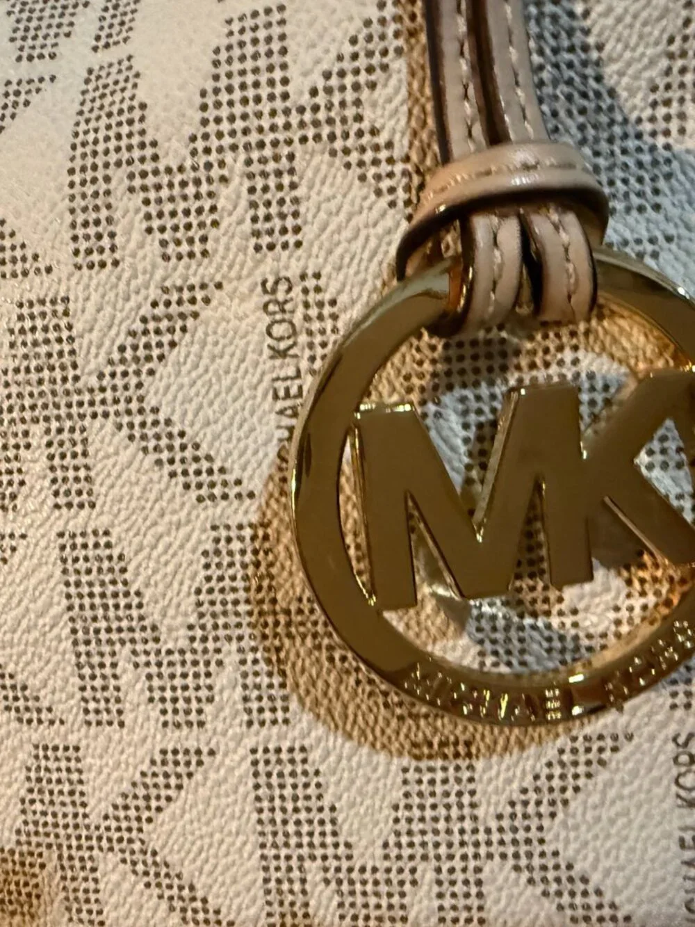 Michael Kors Large Vanilla Signature Logo Laptop Satchel Crossbody Bag